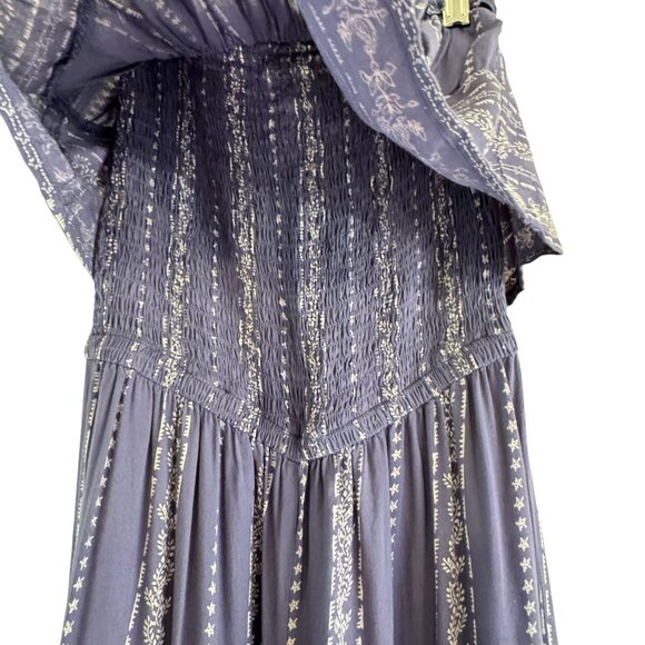 Japna Blue Strapless Smocked Flare Wide Leg Romper Jumpsuit Size XSmall - Picture 7 of 13